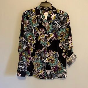 Chico’s long sleeve button down multi colored blouse.